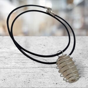 Handmade Citrine Stone Pendant in Silver Spiral Cage Necklace